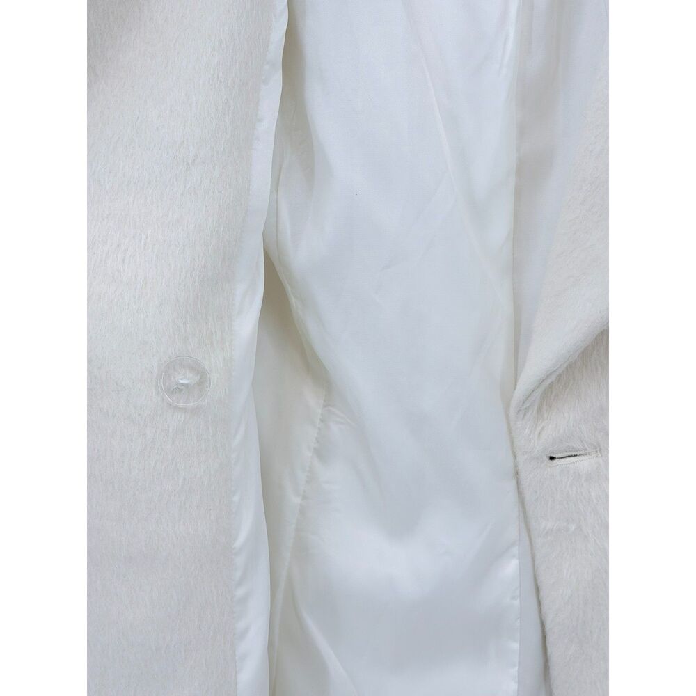 NWT MOTF Winter White Fuzzy Trench Coat Med Gold Wool Blend Glam Double Breast - Picture 7 of 12